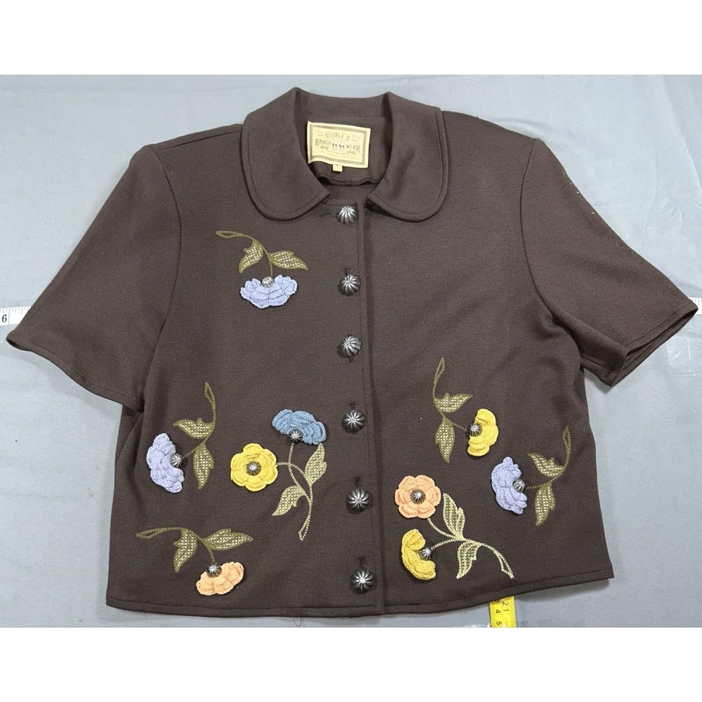 Double D Ranch Wear Shirt Womens Small Floral Embroidered Button Up Western